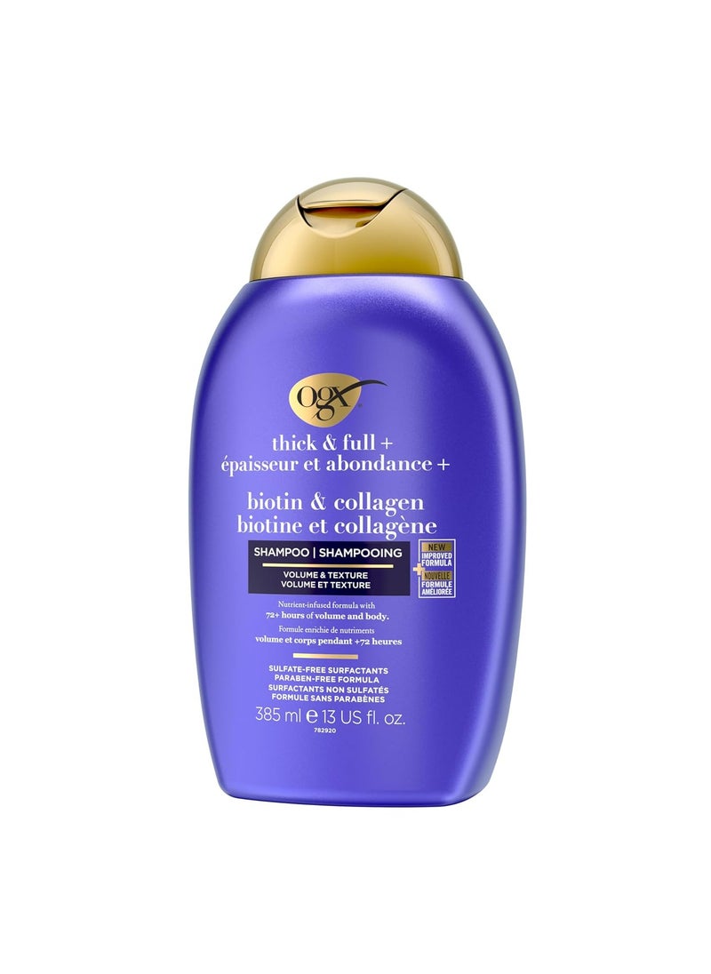 Thick & Full + Biotin & Collagen Volumizing Shampoo for Thin Hair, Thickening Shampoo with Vitamin B7 & Hydrolyzed Wheat Protein, 385ml