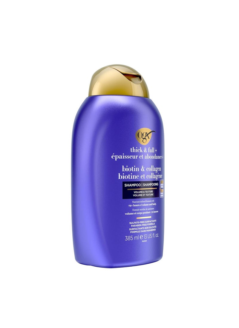 Thick & Full + Biotin & Collagen Volumizing Shampoo for Thin Hair, Thickening Shampoo with Vitamin B7 & Hydrolyzed Wheat Protein, 385ml