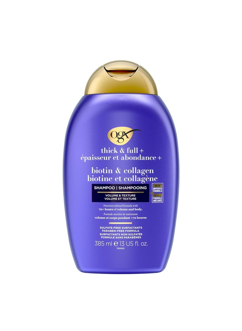 Thick & Full + Biotin & Collagen Volumizing Shampoo for Thin Hair, Thickening Shampoo with Vitamin B7 & Hydrolyzed Wheat Protein, 385ml