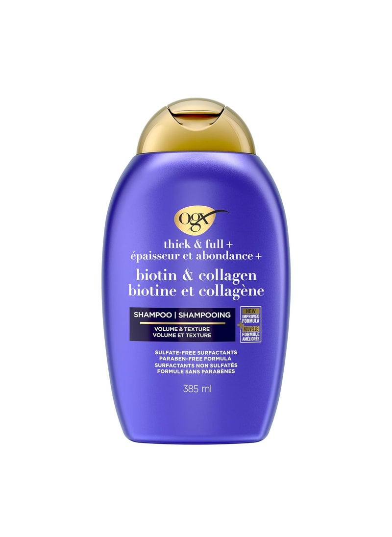 Thick & Full + Biotin & Collagen Volumizing Shampoo for Thin Hair, Thickening Shampoo with Vitamin B7 & Hydrolyzed Wheat Protein, 385ml