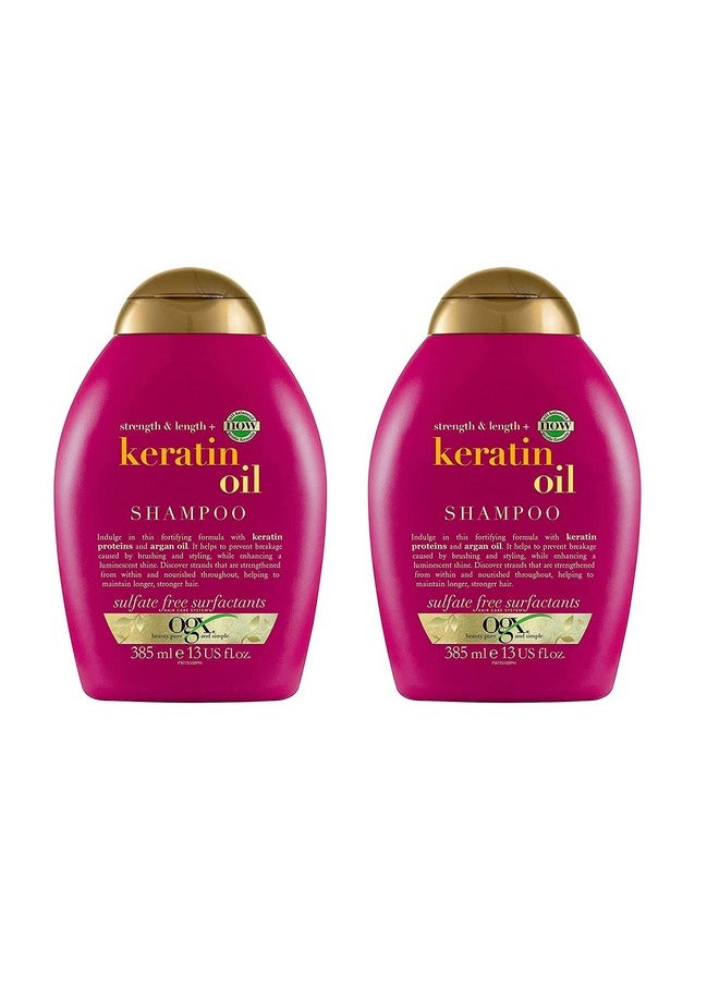 OGX Strength & Length Keratin Oil Shampoo Combo | Keratin Proteins & Argan Oil, For Damaged hair & Split Ends Sulfate Free Surfactants Parabens 385 ml