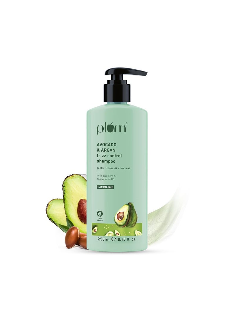 Avocado & Argan Frizz Control Shampoo | for Curly, Wavy & Frizzy Hair | Sulphate & Parabens Free | with Aloe Vera Extract | Reduces Frizz, Retains Moisture & Conditions Strands | 250ml