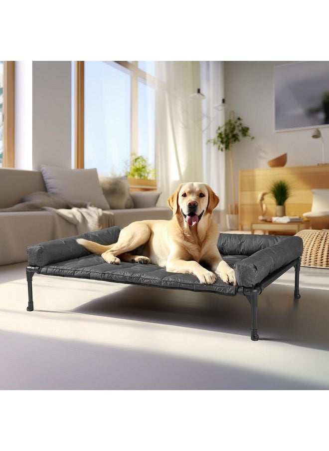 Veehoo Cooling Elevated Dog Bed + Waterproof Removable Pillow-Top Mat, Bolster Dog Cot Bed, Raised Pet Cot with Breathable Mesh, No-Slip Feet, Dog Couch Bed for Indoor & Outdoor, Large, Black CWC2331B