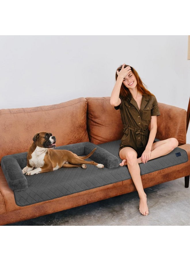 Veehoo Pet Couch Cover for Dogs&Human-Washable Dog Couch Cover Waterproof Dog Couch Bed with Plush Bolster&Anti-Slip Bottom, Dog Bed for Couch Protector for 3 Cushion Couch Sofa, Medium