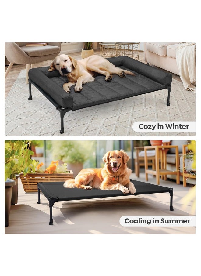 Veehoo Cooling Elevated Dog Bed + Waterproof Removable Pillow-Top Mat, Bolster Dog Cot Bed, Raised Pet Cot with Breathable Mesh, No-Slip Feet, Dog Couch Bed for Indoor & Outdoor, Large, Black CWC2331B