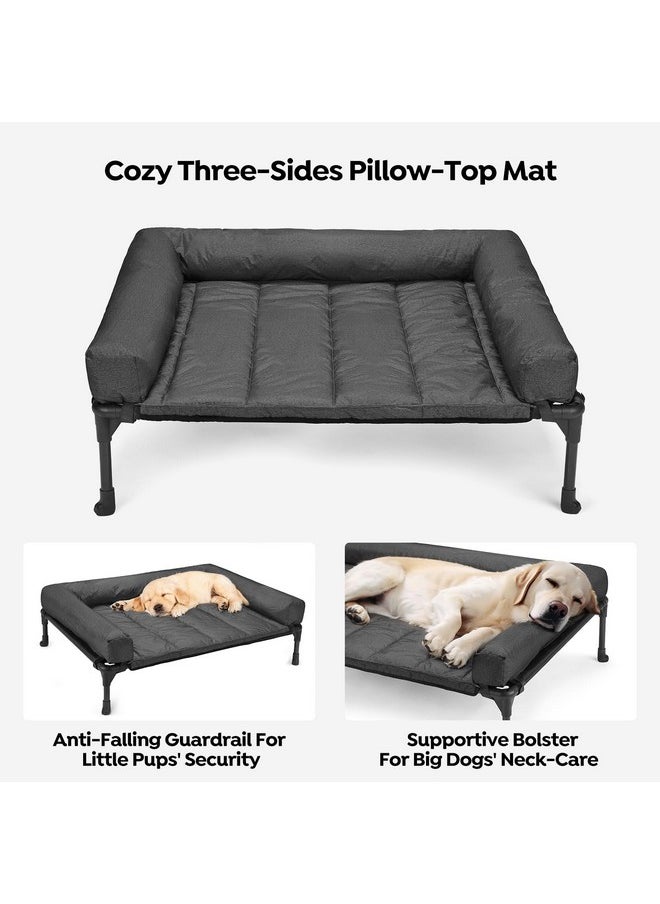 Veehoo Cooling Elevated Dog Bed + Waterproof Removable Pillow-Top Mat, Bolster Dog Cot Bed, Raised Pet Cot with Breathable Mesh, No-Slip Feet, Dog Couch Bed for Indoor & Outdoor, Large, Black CWC2331B