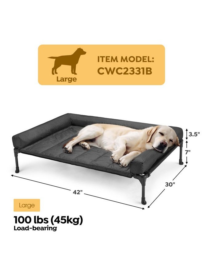 Veehoo Cooling Elevated Dog Bed + Waterproof Removable Pillow-Top Mat, Bolster Dog Cot Bed, Raised Pet Cot with Breathable Mesh, No-Slip Feet, Dog Couch Bed for Indoor & Outdoor, Large, Black CWC2331B