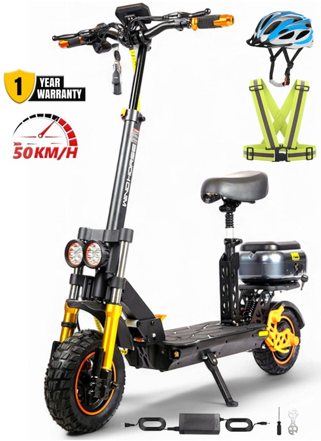 H4 Pro Electric Scooter with 1800W Motor, 48V 23Ah Battery, 50KM/H Speed, 50KM Range, 11 Inches Tires, Dual Suspension, Disc Brakes, Remote Lock System, Storage Box and Seat