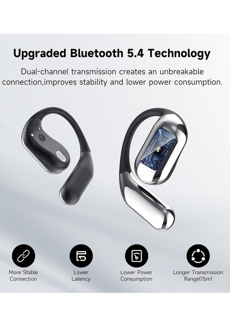 Open Bluetooth 5.4 Earphones, Wireless Earbuds Sports Headphones, Display Charging Box, Built-in Microphone, With Ear Hook, 50 Hours Playtime, Earbuds LED, Waterproof Design, Suitable for Running Fitness (White)