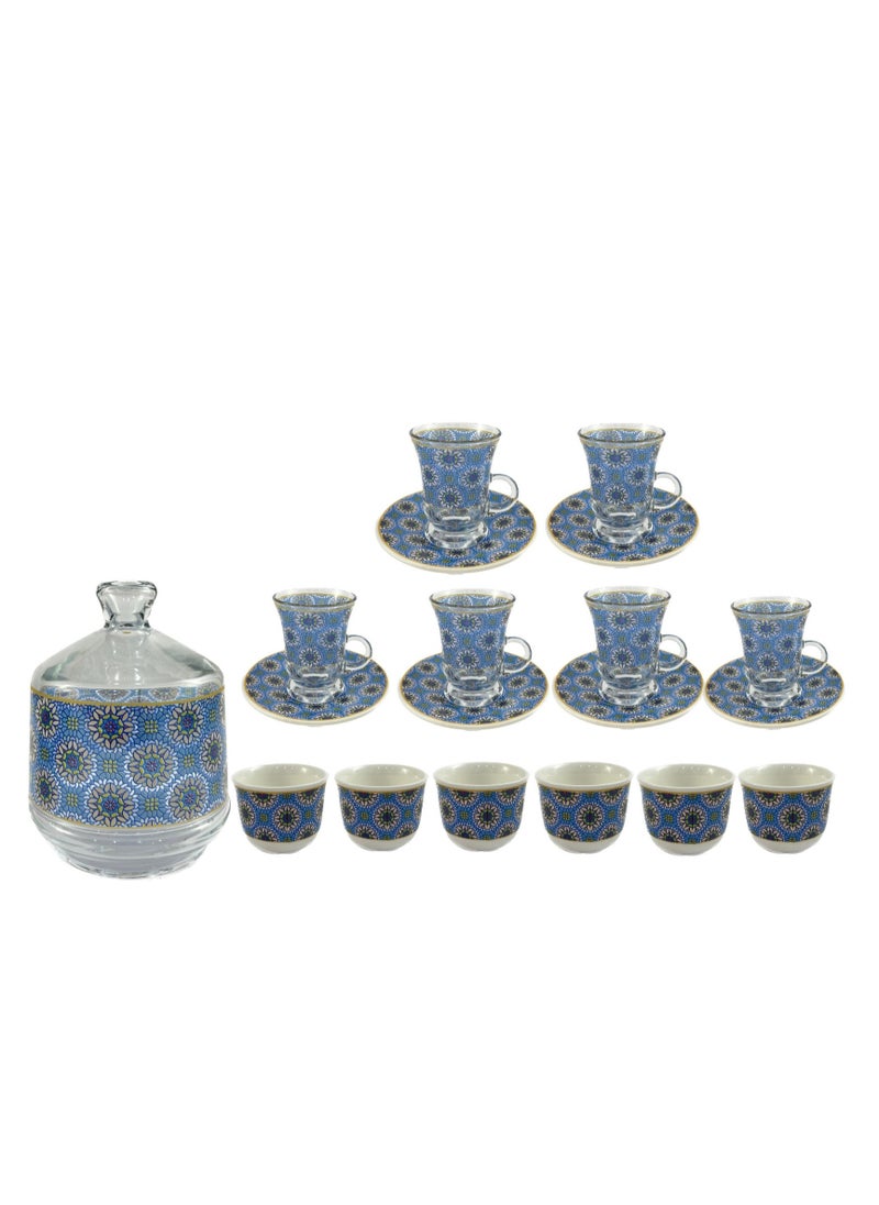 20-Piece Tea Set – Porcelain Coffee Cups & Tea Saucers, Glass Tea Glasses & Sugar Bowl – Elegant Tea and Coffee Set for Any Occasion