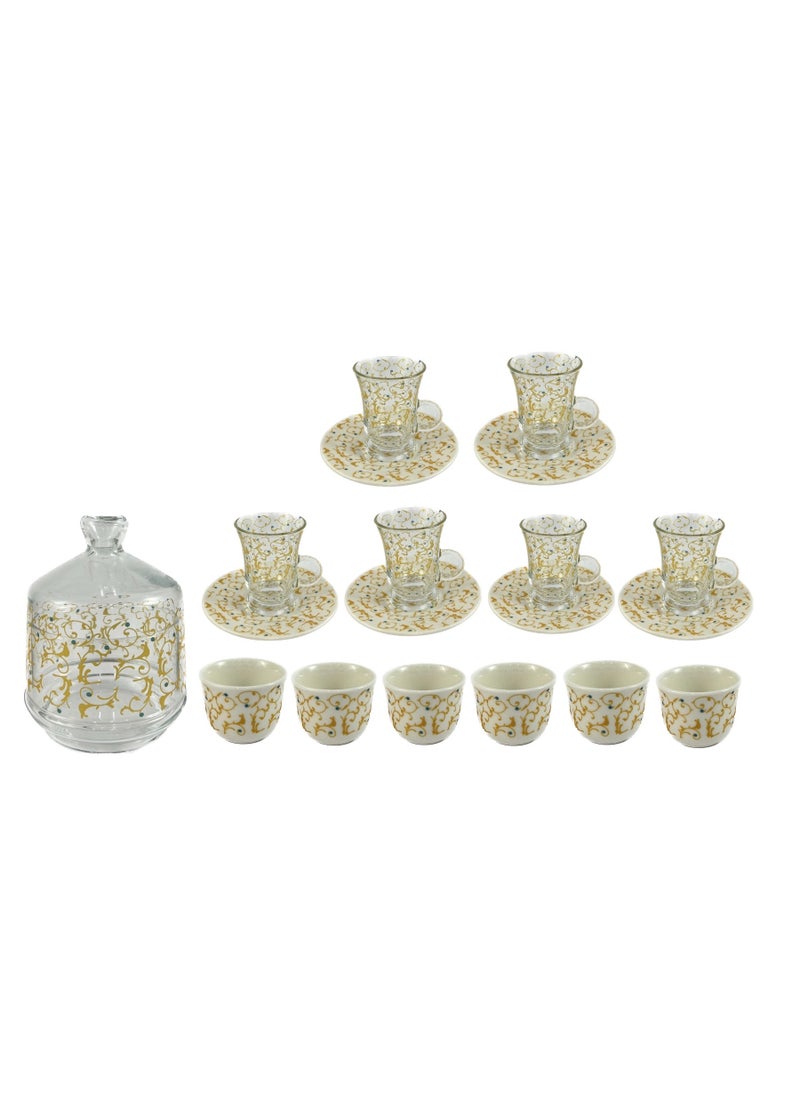 20-Piece Tea Set – Porcelain Coffee Cups & Tea Saucers, Glass Tea Glasses & Sugar Bowl – Elegant Tea and Coffee Set for Any Occasion