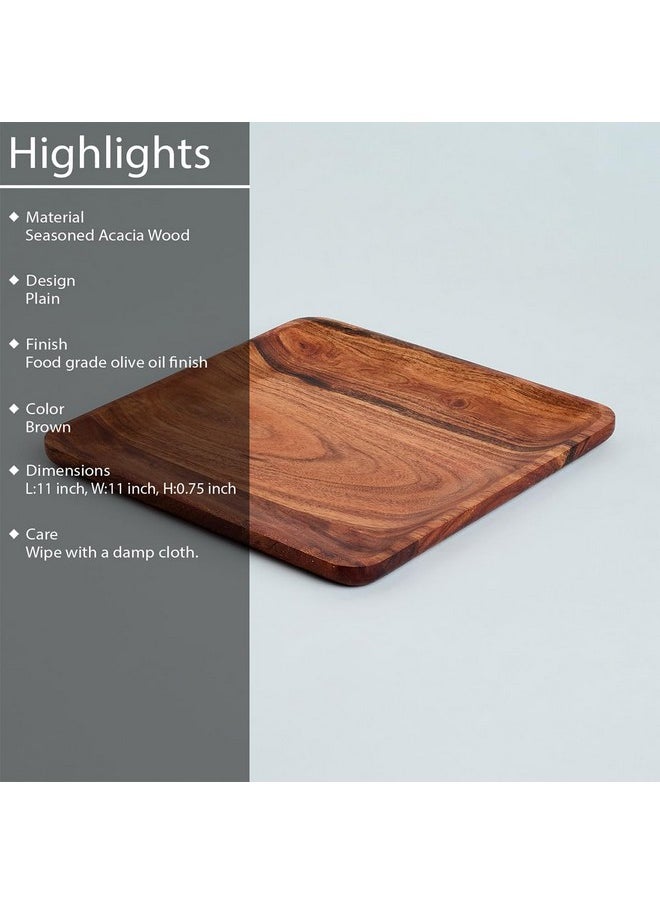 SAAGA Acacia Solid Wooden Square Tray for Serving Snacks, Salads and Noodles | Brown Appetizer Plates for Dining Table - 11 x 11 Inches