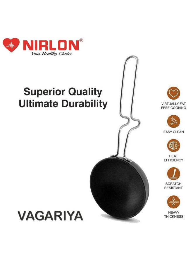 NIRLON Hard Anodised Tadka Pan/Vagariya with Handle/Gas StoveTop Compatible, Size 10 CM