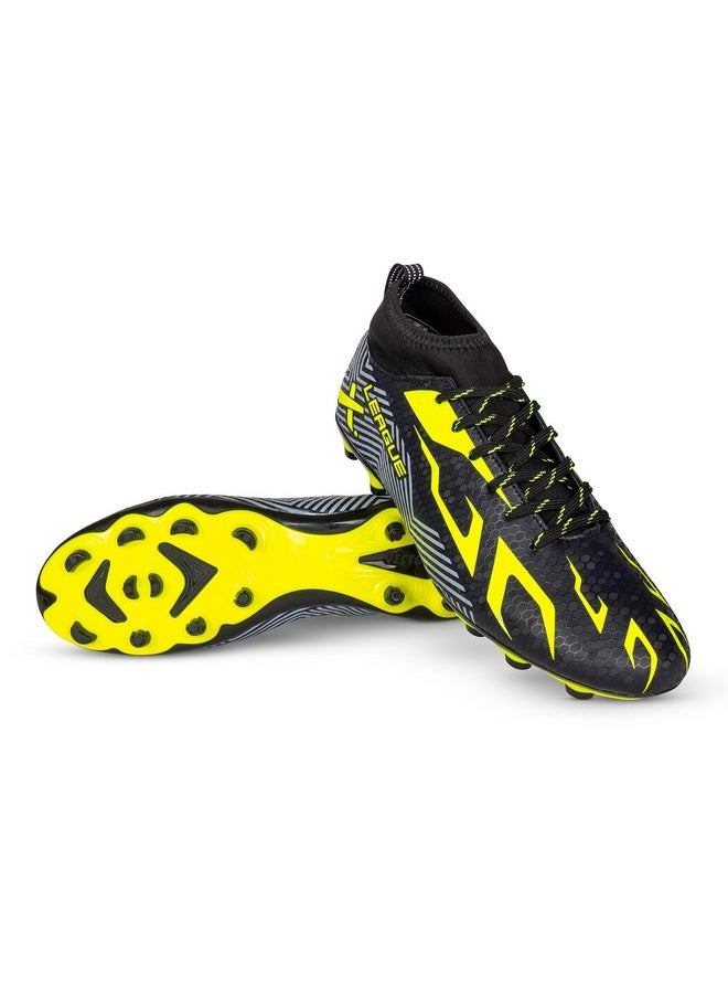 Vector X League Football Shoe for Men/Studs with Synthetic Leather Upper/Rib Ankle/Comfortable and Lightweight Soccer Shoe (Black-Green, Size-8)