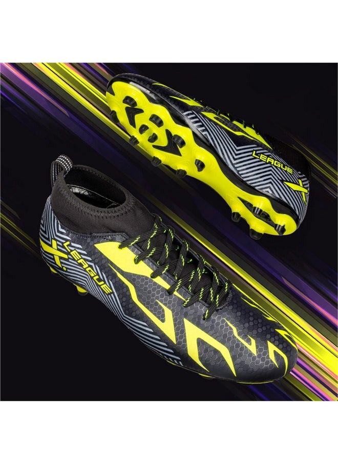 Vector X League Football Shoe for Men/Studs with Synthetic Leather Upper/Rib Ankle/Comfortable and Lightweight Soccer Shoe (Black-Green, Size-8)