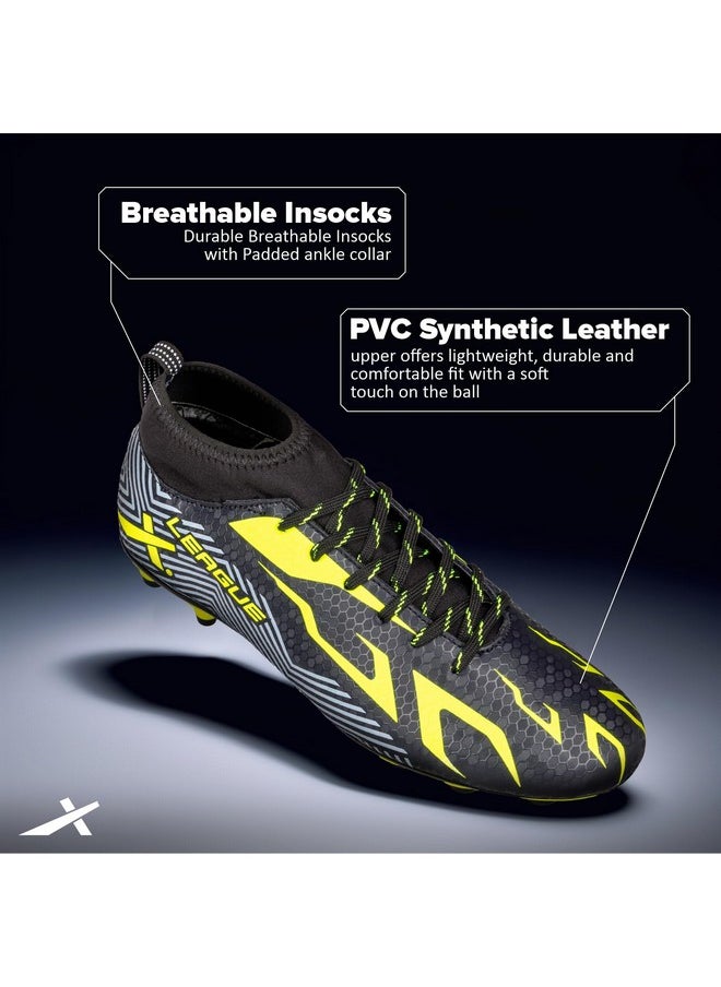 Vector X League Football Shoe for Men/Studs with Synthetic Leather Upper/Rib Ankle/Comfortable and Lightweight Soccer Shoe (Black-Green, Size-8)
