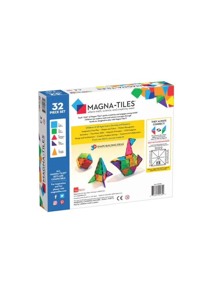 32-Piece Magnetic Construction Set – Original 3D Magnetic Tiles in Clear Colors for Creative Building, Ideal Educational Toy for Kids 3+