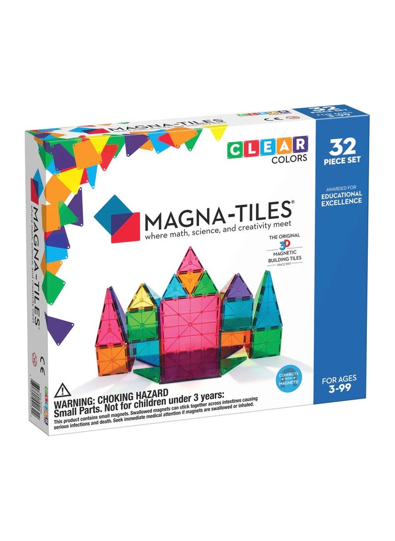 32-Piece Magnetic Construction Set – Original 3D Magnetic Tiles in Clear Colors for Creative Building, Ideal Educational Toy for Kids 3+