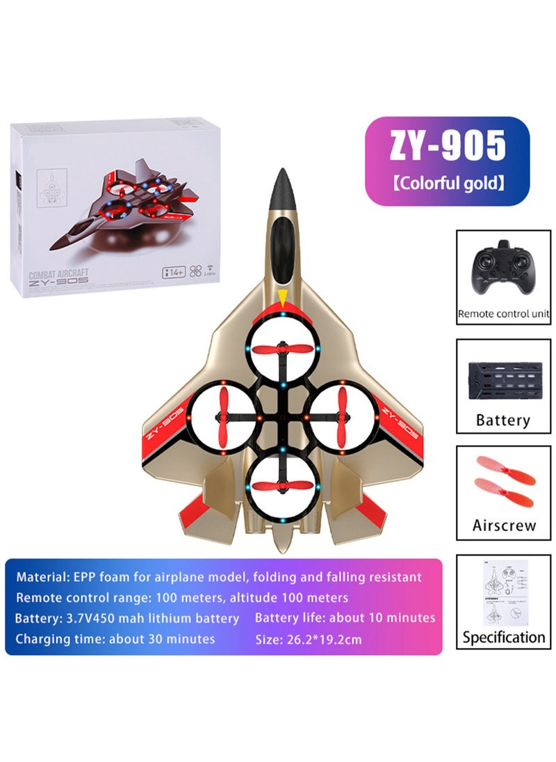 Remote Control Aircraft Children's Fall-Resistant Toy Aircraft SU57 Fixed Altitude Quadcopter Fighter Drone (Gold)