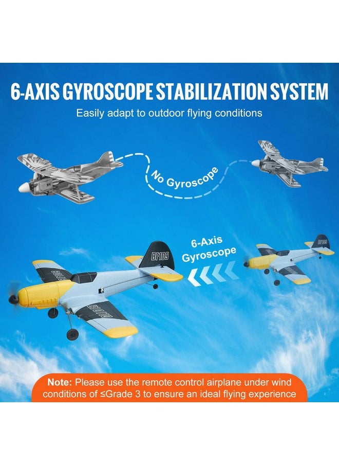 Rc Plane, 2.4Ghz 3 Channel Rc Airplane With 6-Axis Gyro Stabilizer&2 Batteries, Ready To Fly Bf-109 Fighter Aircraft Plane Toy For Adults Kids Beginners Boys Birthday/Xmas Child Gift