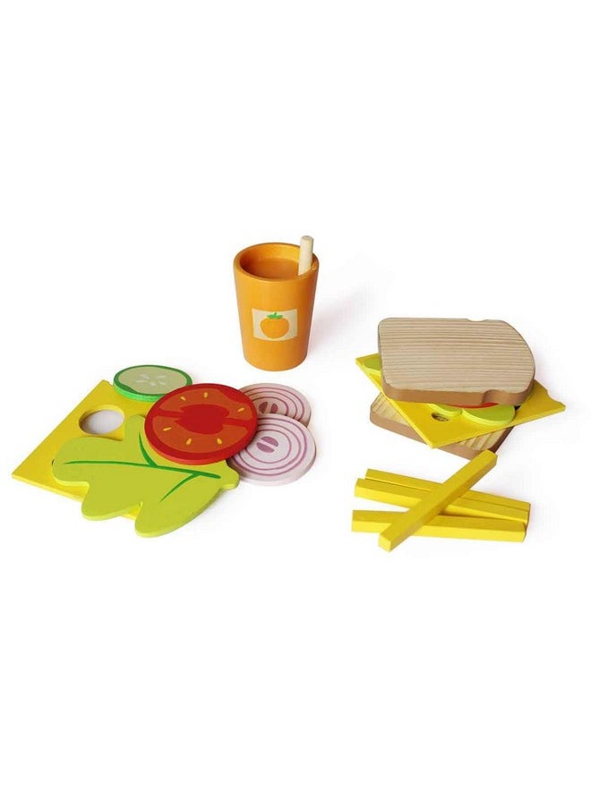 Shumee Wooden Sandwich & Burger Cooking Set (3 Years+)- 15 Pieces | Multicolor | 100% Child Safe | Pretend Play | Educational Toy |