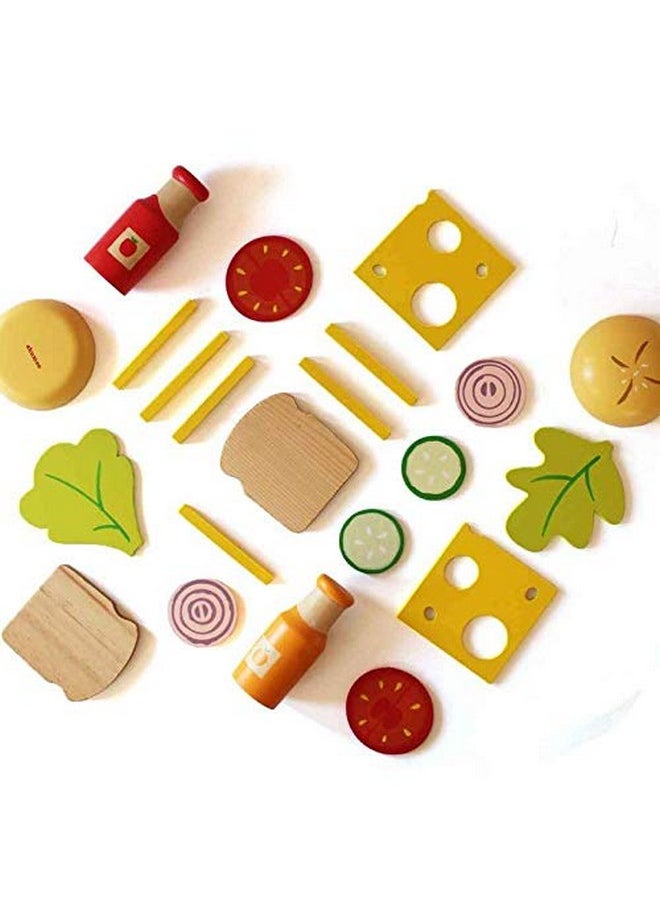 Shumee Wooden Sandwich & Burger Cooking Set (3 Years+)- 15 Pieces | Multicolor | 100% Child Safe | Pretend Play | Educational Toy |