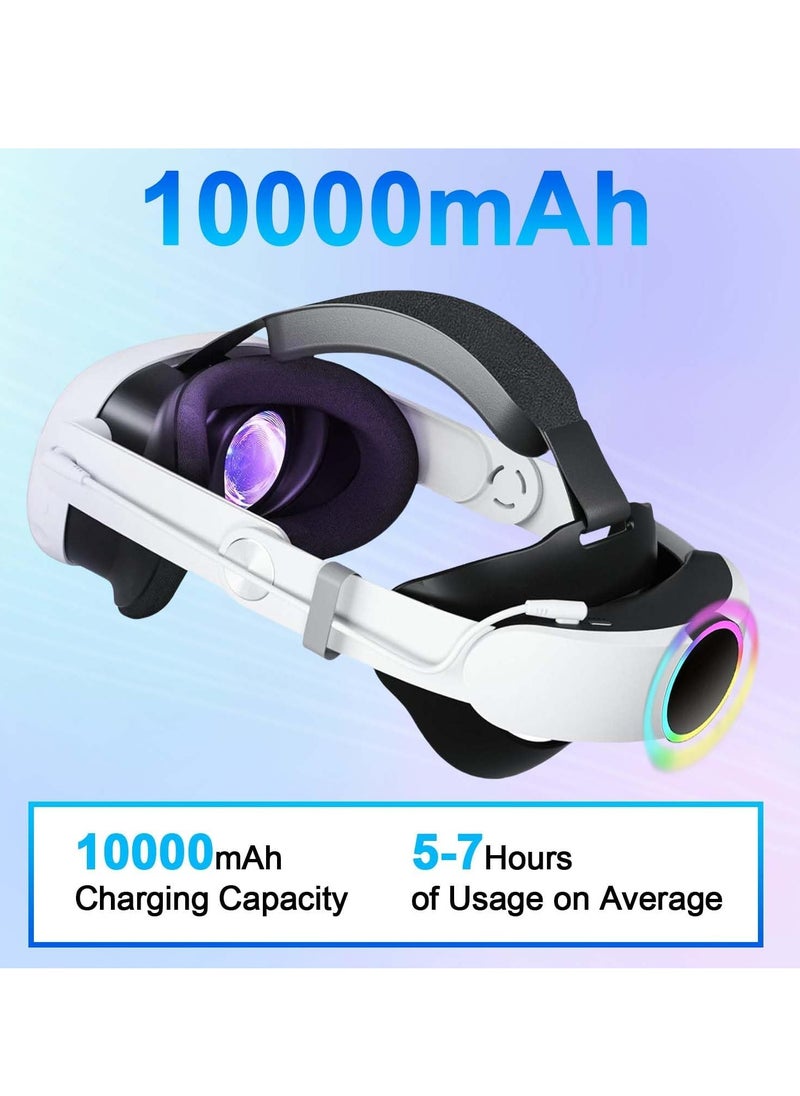 Head Strap with Battery for Meta Quest 3 10000mAh Battery with RGB Light Extend 6-8Hours Playtime Adjustable Elite Strap Bettery for VR Oculus Quest3