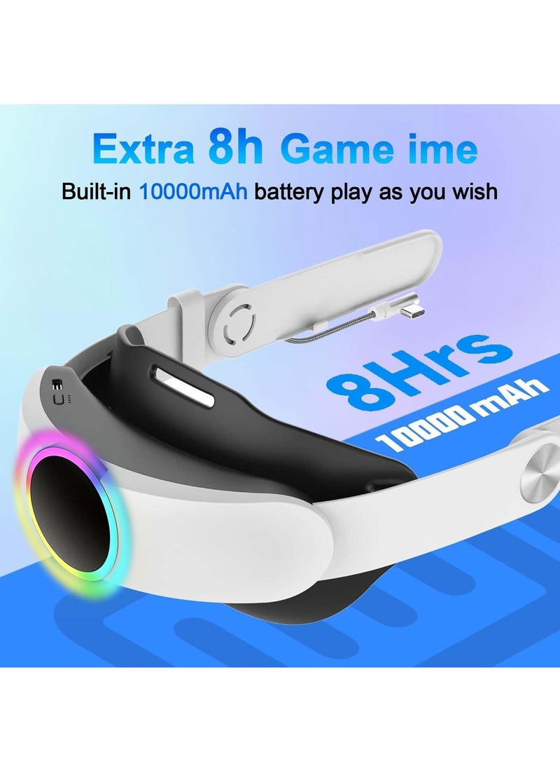 Head Strap with Battery for Meta Quest 3 10000mAh Battery with RGB Light Extend 6-8Hours Playtime Adjustable Elite Strap Bettery for VR Oculus Quest3