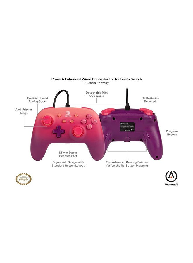 Enhanced Wired Controller for Nintendo Switch - Fuchsia Fantasy, pink, red, purple, gamepad, wired video game controller, gaming controller