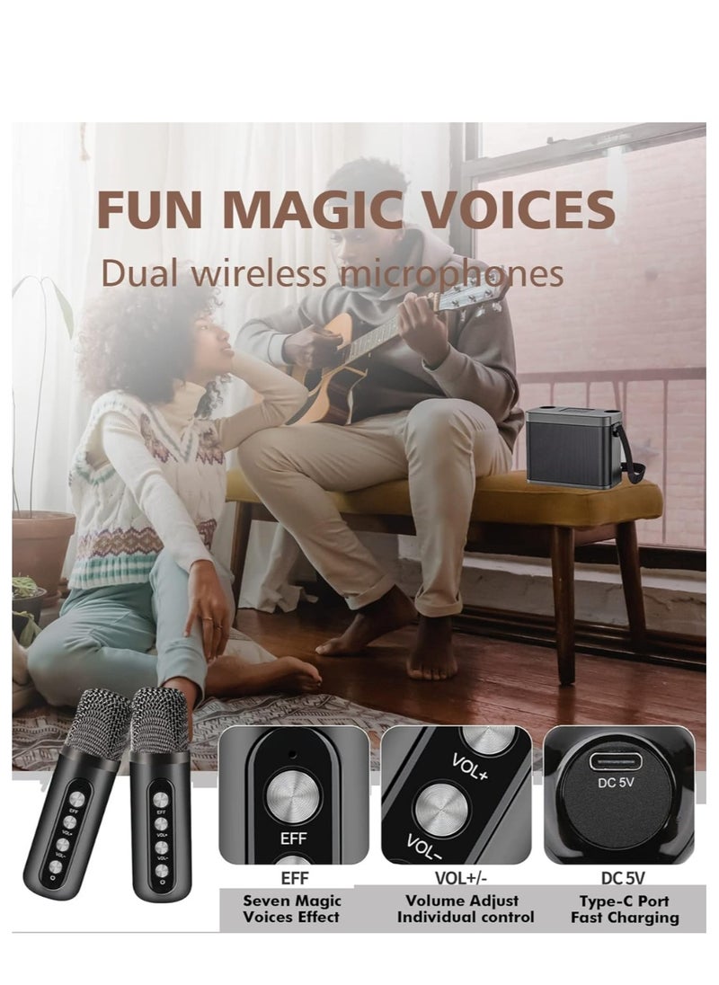 Portable Bluetooth Speaker with 2 Wireless Microphones - 3000mAh Battery, Type-C Charging, BT-V5.0, EFF Function, AUX/USB/TF Card Support - Ideal for Karaoke, Parties, and Outdoor Events