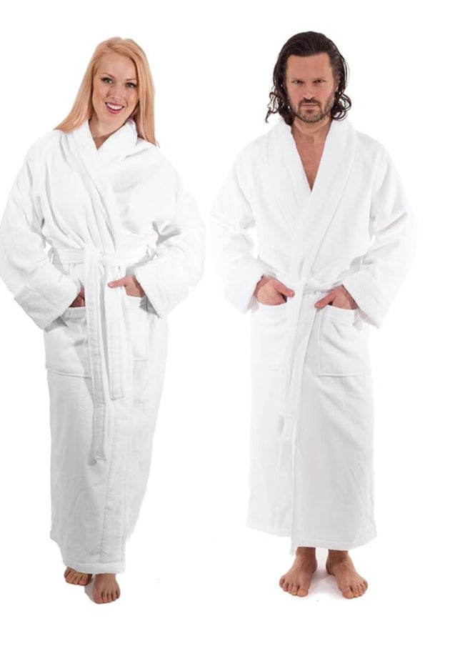 LA MER TEX Unisex Luxury ZERO TWIST Plush Velour Premium Cotton Bathrobe - Ultra Soft And Absorbent - White