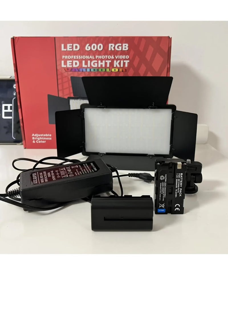 Professional Photo & Video LED 600 RGB Light Kit with Battery – High-Quality LED Light Panel, Adjustable Color Temperature & Brightness, Portable, Ideal for Photography, Filmmaking, YouTube, and Streaming