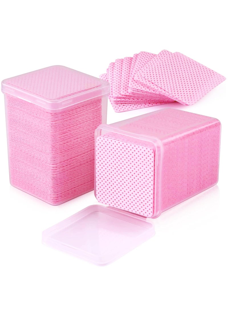 400 PCS Lint Free Nail Wipes EBANKU NonWoven Fabric Nail Cleaning Pads Lash Extensions Glue Cleaning Remover Wipes Nail Salon Supplies with BottlePink