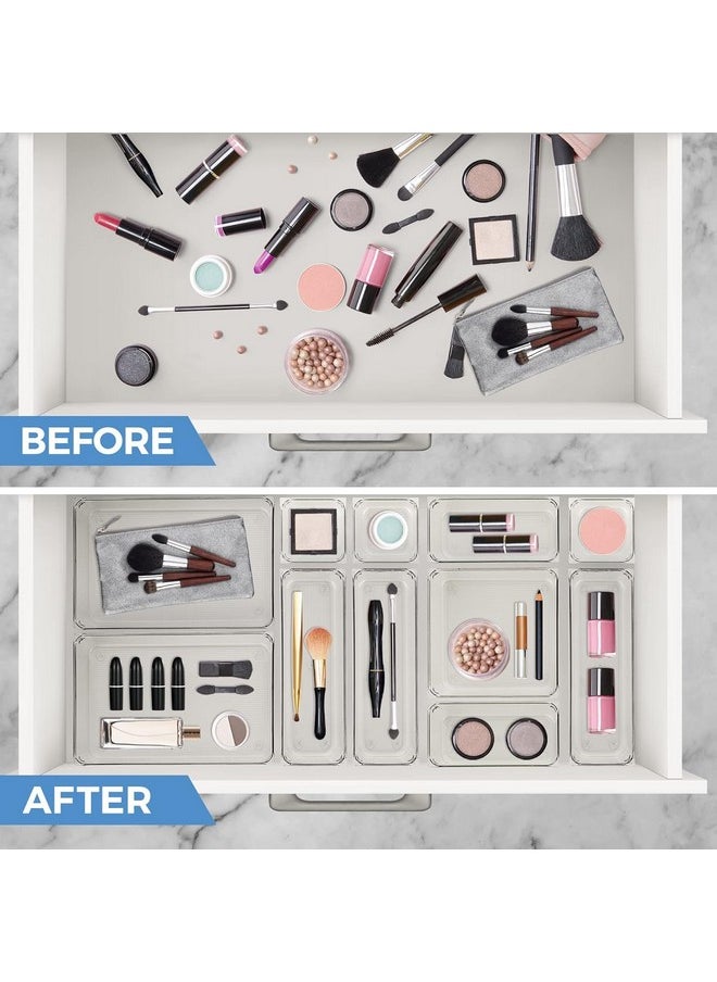 Zollyss Bathroom Drawer Tray Dividers Plastic Vanity Organizers Storage Bins for Makeup Dresser Tray, Clear (21 Pcs)