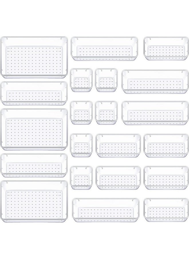 Zollyss Bathroom Drawer Tray Dividers Plastic Vanity Organizers Storage Bins for Makeup Dresser Tray, Clear (21 Pcs)