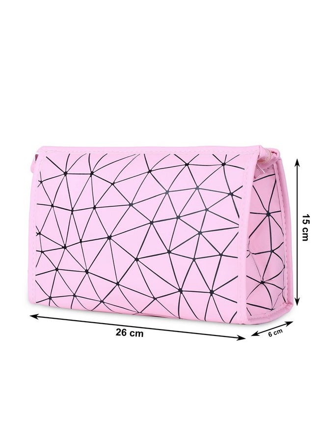 NFI essentials PU Diamond Print Makeup Pouch for Women Stylish Pouches for Makeup Accessories Storage Cosmetic Pouches Make up Bag for Girls (Pink)