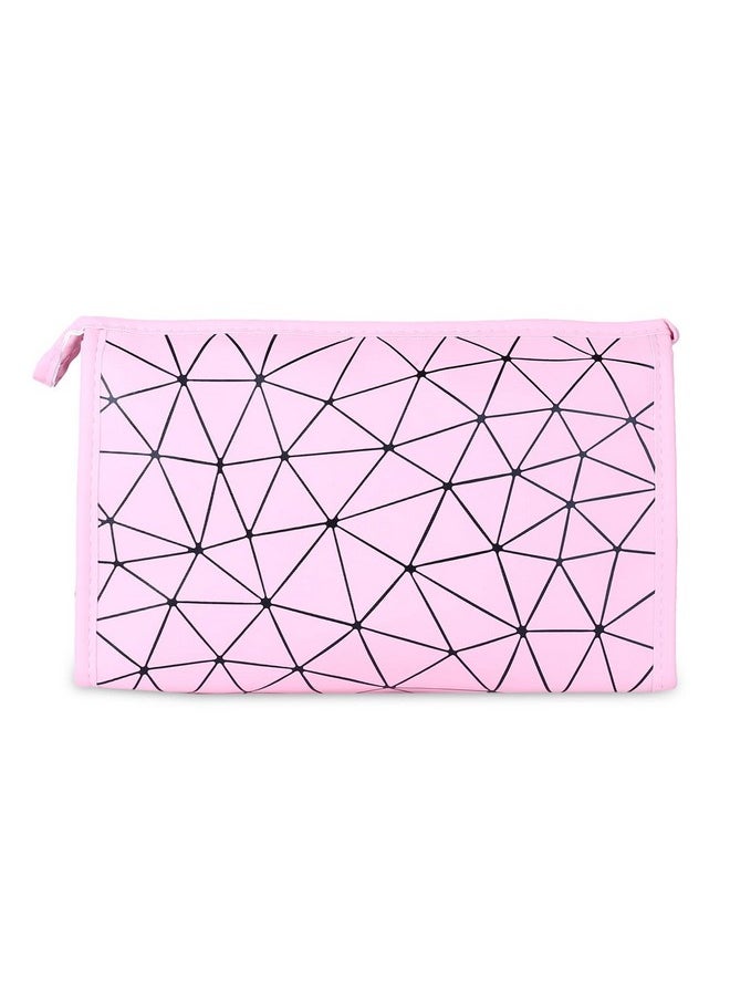 NFI essentials PU Diamond Print Makeup Pouch for Women Stylish Pouches for Makeup Accessories Storage Cosmetic Pouches Make up Bag for Girls (Pink)