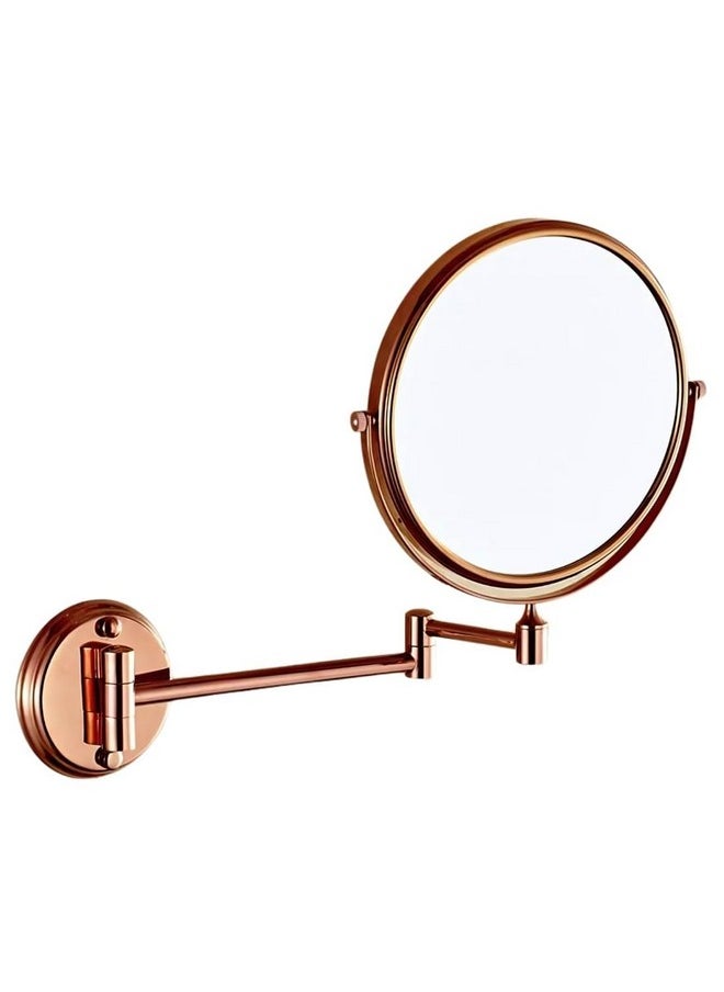 RFV1 Brass Dual Side Round Mirror for Bathroom 360° Swivel with Magnifying View | Magnifying Shaving Makeup Mirror Wall Mounted | (Rose Gold)