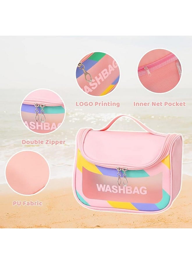 House of Quirk Travel Toiletry Bag for Women, Waterproof Cosmetic Wash Bag with Handy Handle, Large Capacity Makeup Cosmetic Bag (Pink)