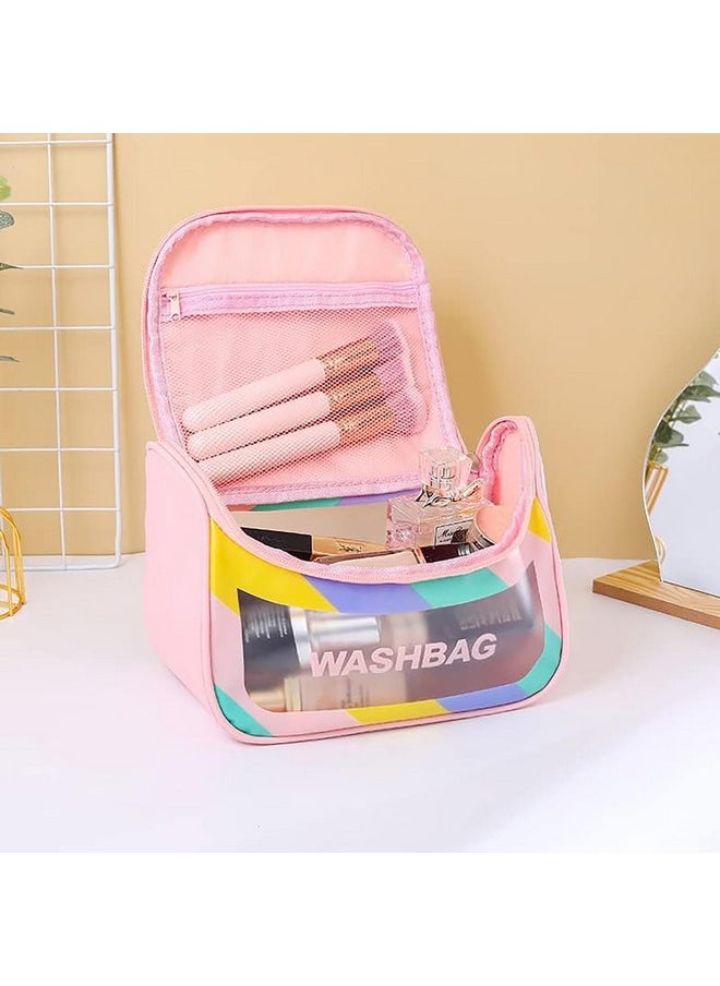 House of Quirk Travel Toiletry Bag for Women, Waterproof Cosmetic Wash Bag with Handy Handle, Large Capacity Makeup Cosmetic Bag (Pink)