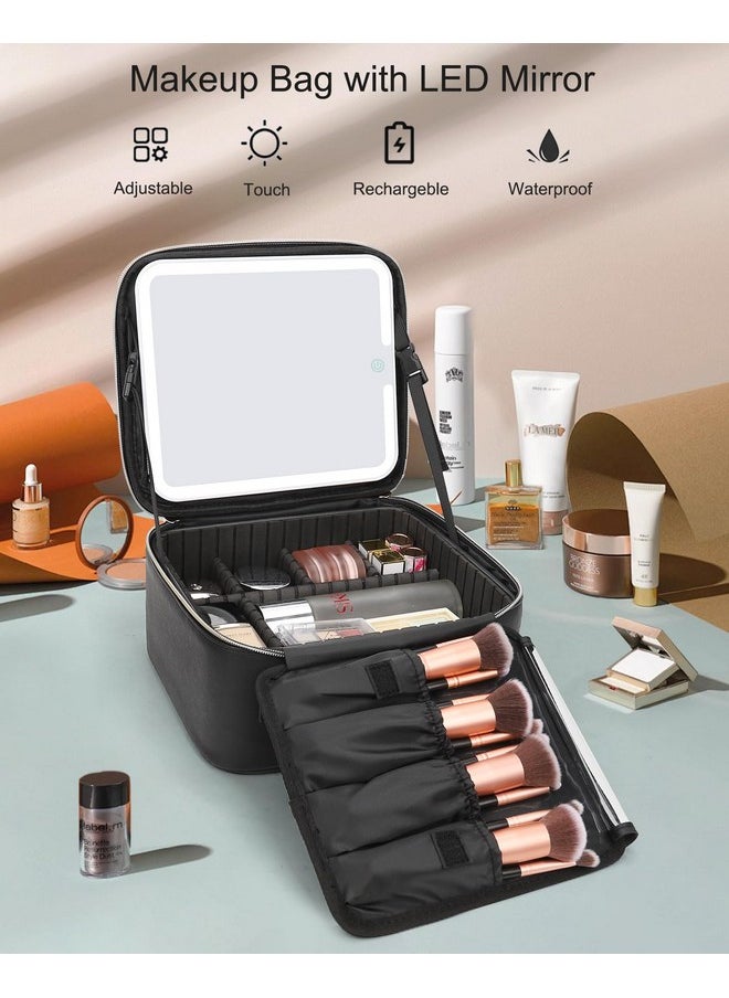 Relavel Travel Makeup Train Case Makeup Cosmetic Case Organizer Portable Artist Storage Bag with Adjustable Dividers for Cosmetics Makeup Brushes Toiletry Jewelry, A Black, A-Small, Makeup Case With