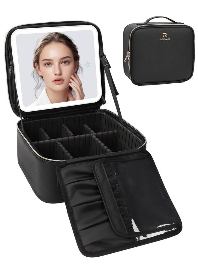 Relavel Travel Makeup Train Case Makeup Cosmetic Case Organizer Portable Artist Storage Bag with Adjustable Dividers for Cosmetics Makeup Brushes Toiletry Jewelry, A Black, A-Small, Makeup Case With