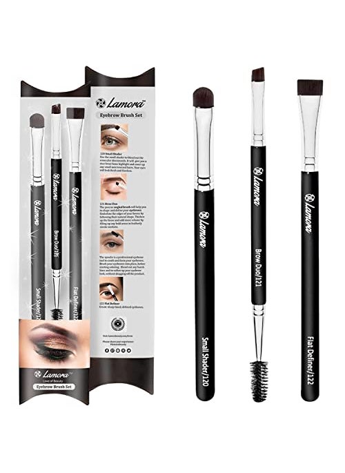 Eyebrow Brush  Duo Eye Brow Spoolie  Angled Eyeshadow Eyeliner  Precision Flat Definer  Small Shader  3 Piece Makeup Brush Set  Cruelty Free Synthetic Bristles