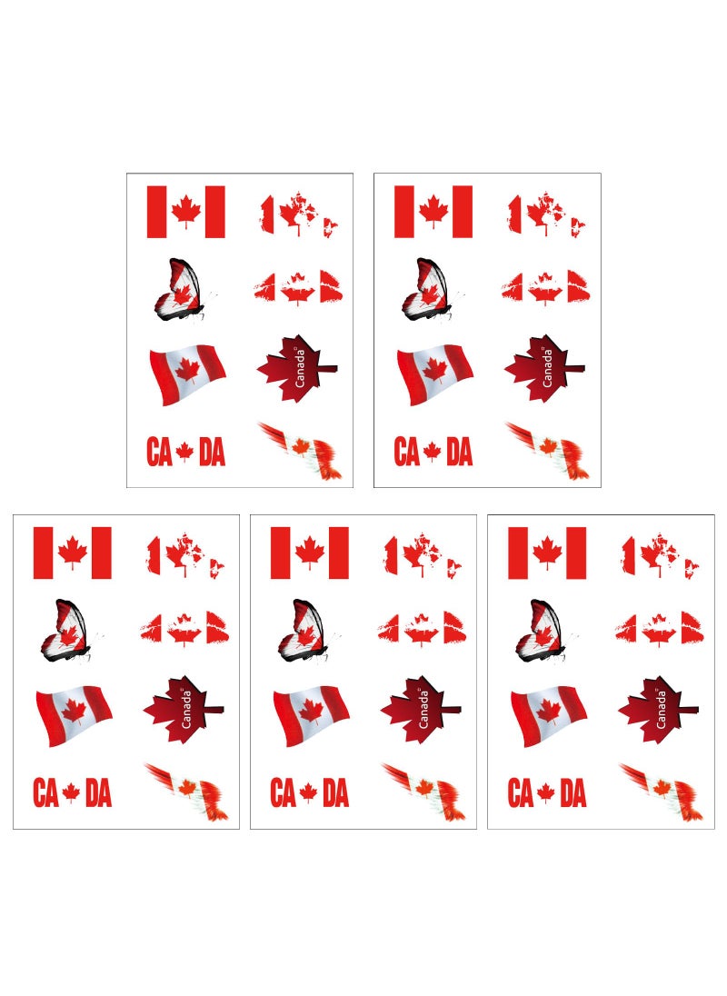 CARGEN National Flag Temporary Tattoos  5 Sheets 8 Patterns Canada Flag Tattoos for Canadian Football Match World Cup Ball Game Great on Arm Face Shoulder for Kids Adults Party Festival