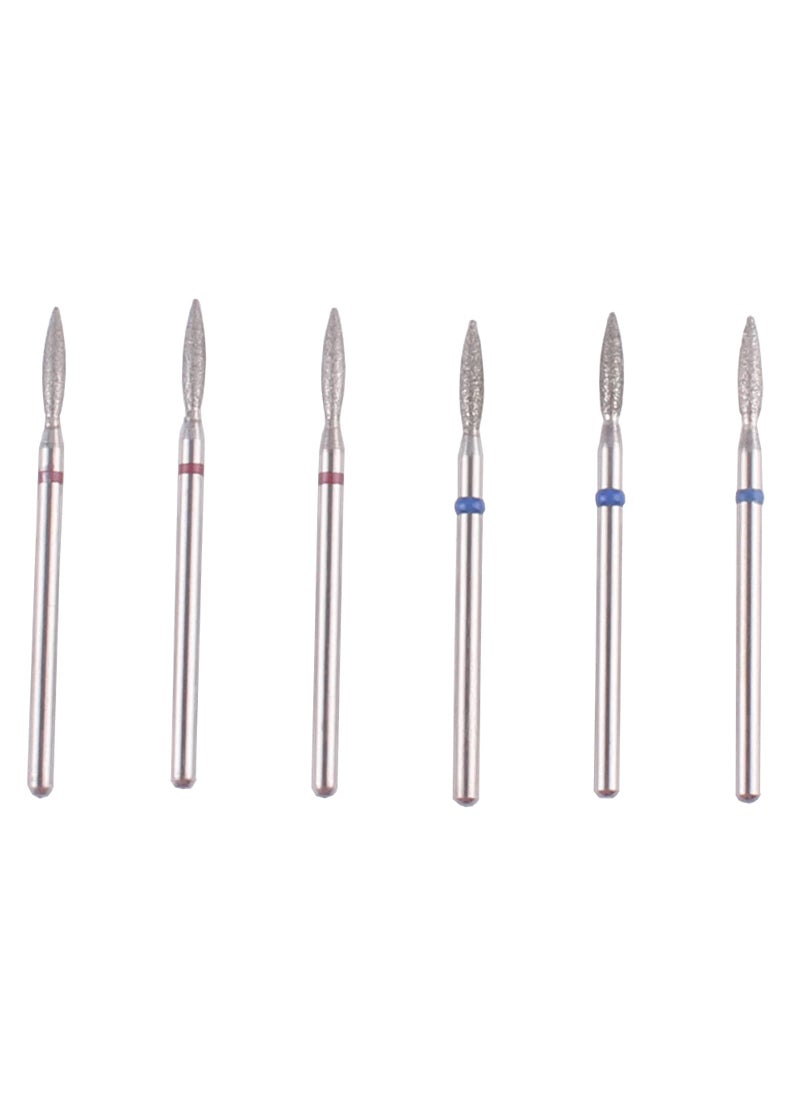 MZCMSL Flame Shape Diamond Cuticle Nail Drill Bit Set 6pcs Pro Manicure Drill Bits for Nail Prep 332 Shank efile BitFineMedium