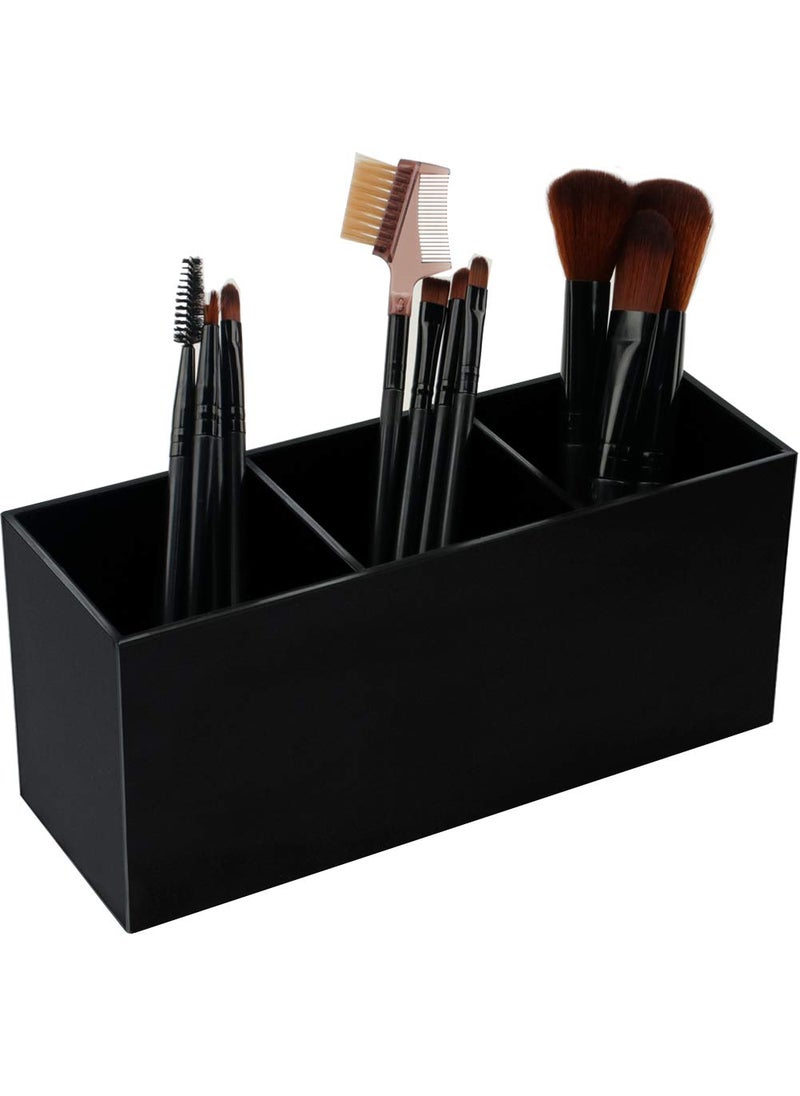 Weiai Black Makeup Brush Holder Organizer 3 Slot Acrylic Cosmetics Brushes Storage Solution