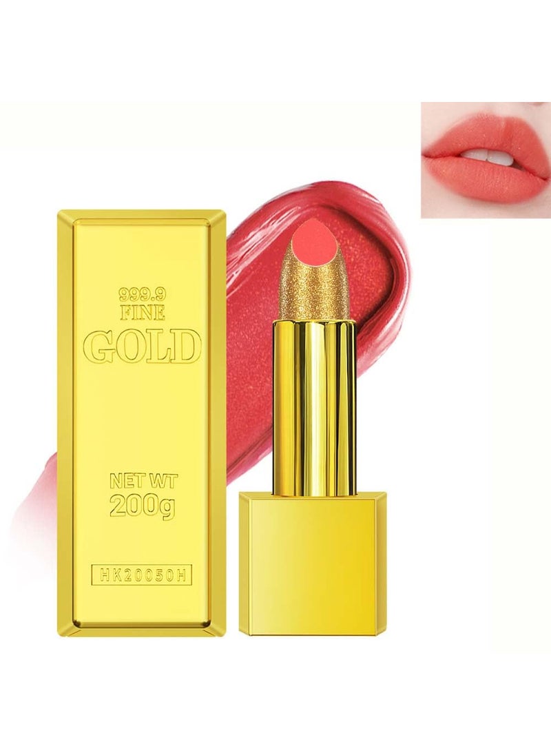 Gold Lipstick Velvet Nude Red Pink Lip Tint Non-Smudge High Pigment Not Fade Smooth Long-Lasting Wear Non-Stick Cup Waterproof Matte Lady Lip Gloss for Girl Women Lady Daily Lip Makeup (#3)