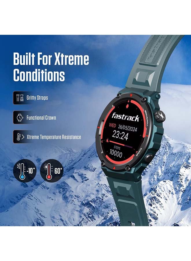 Xtreme Pro with 3.6 cm AMOLED Display, Rugged Design, SingleSync BT Calling, Functional Crown with Blue Strap