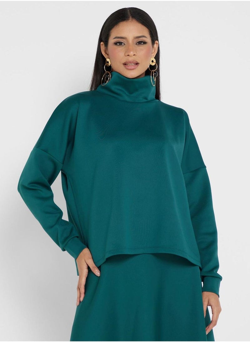 High Neck Top And High Waist Skirt Set
