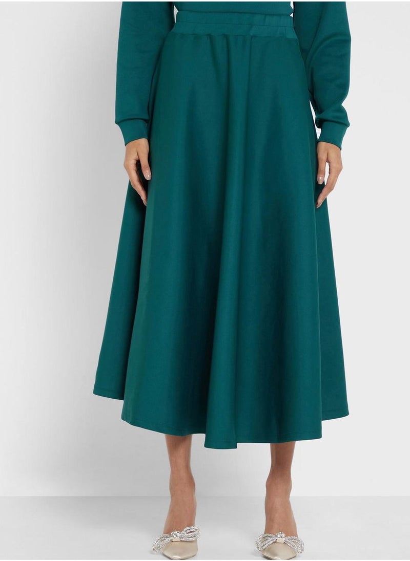 High Neck Top And High Waist Skirt Set